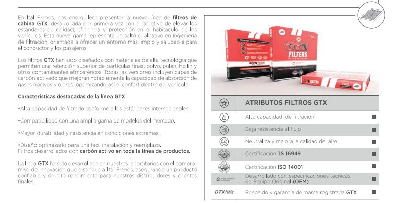 FILTRO POLEN PEUGEOT 301 1.6 13-15/CITROEN C-ELYSEE 1.6 13-15 CU-24012-2 GTX