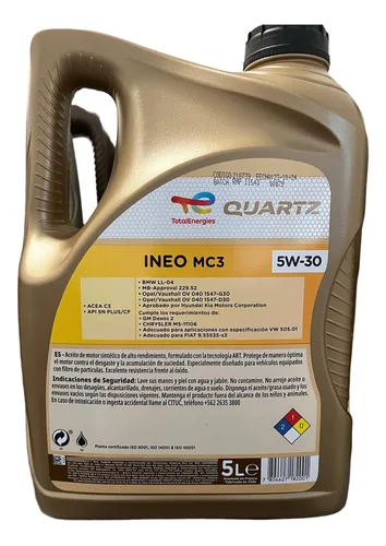 ACEITE TOTAL 5W30 5LT INEO MC3 DIESEL/BENCINA DPF UB00