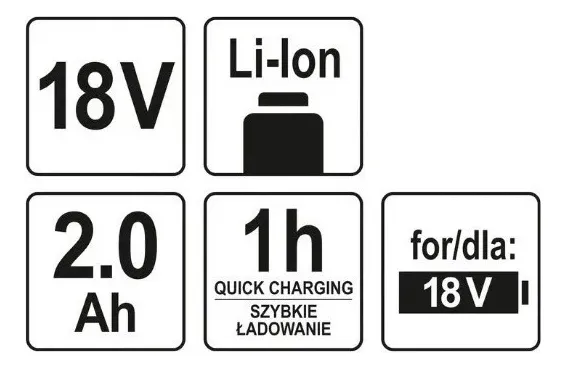 BATERIA DE TALADRO Y DE IMPACTO INALAMBRICO 18V 2.0AH LI-ION YATO UB00