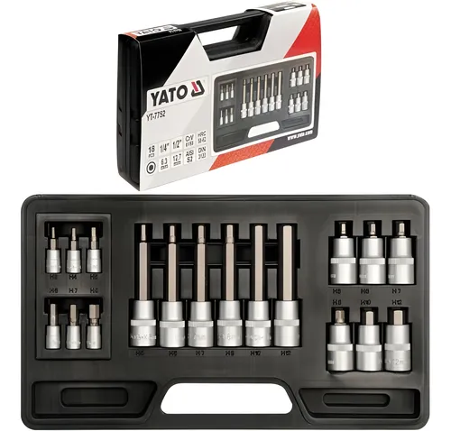 SET DADOS LLAVE ALLEN 1/2PULG Y 1/4 PULG 18PCS YATO
