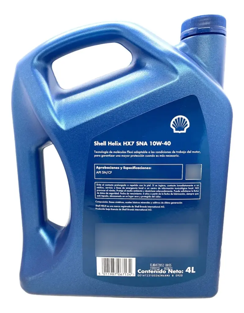 ACEITE SHELL 10W40 4L HELIX HX7 AZUL EUROPA DIESEL-GASOLINA
