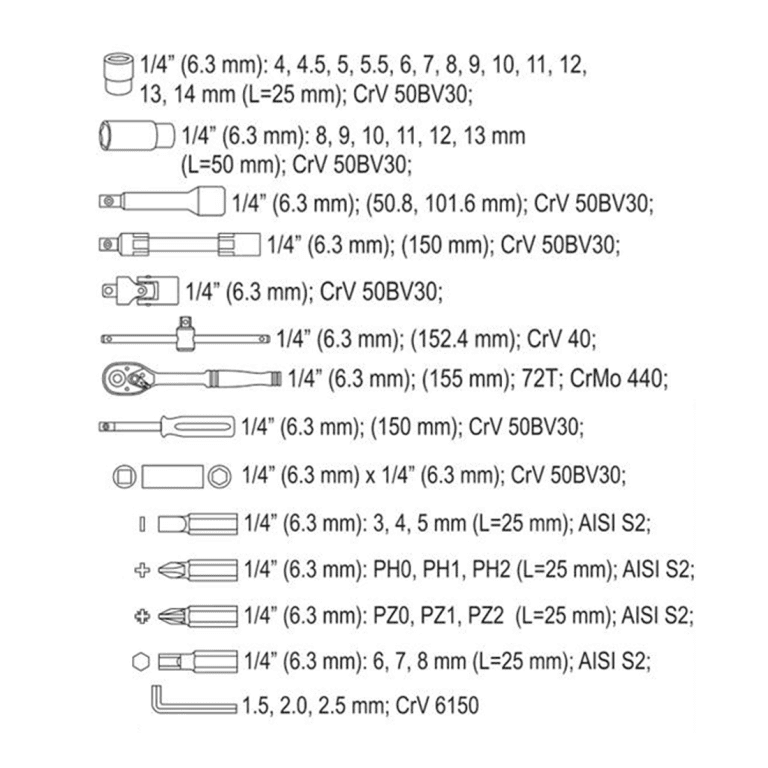 SET DADOS 1/4 PULG 42 PCS YATO