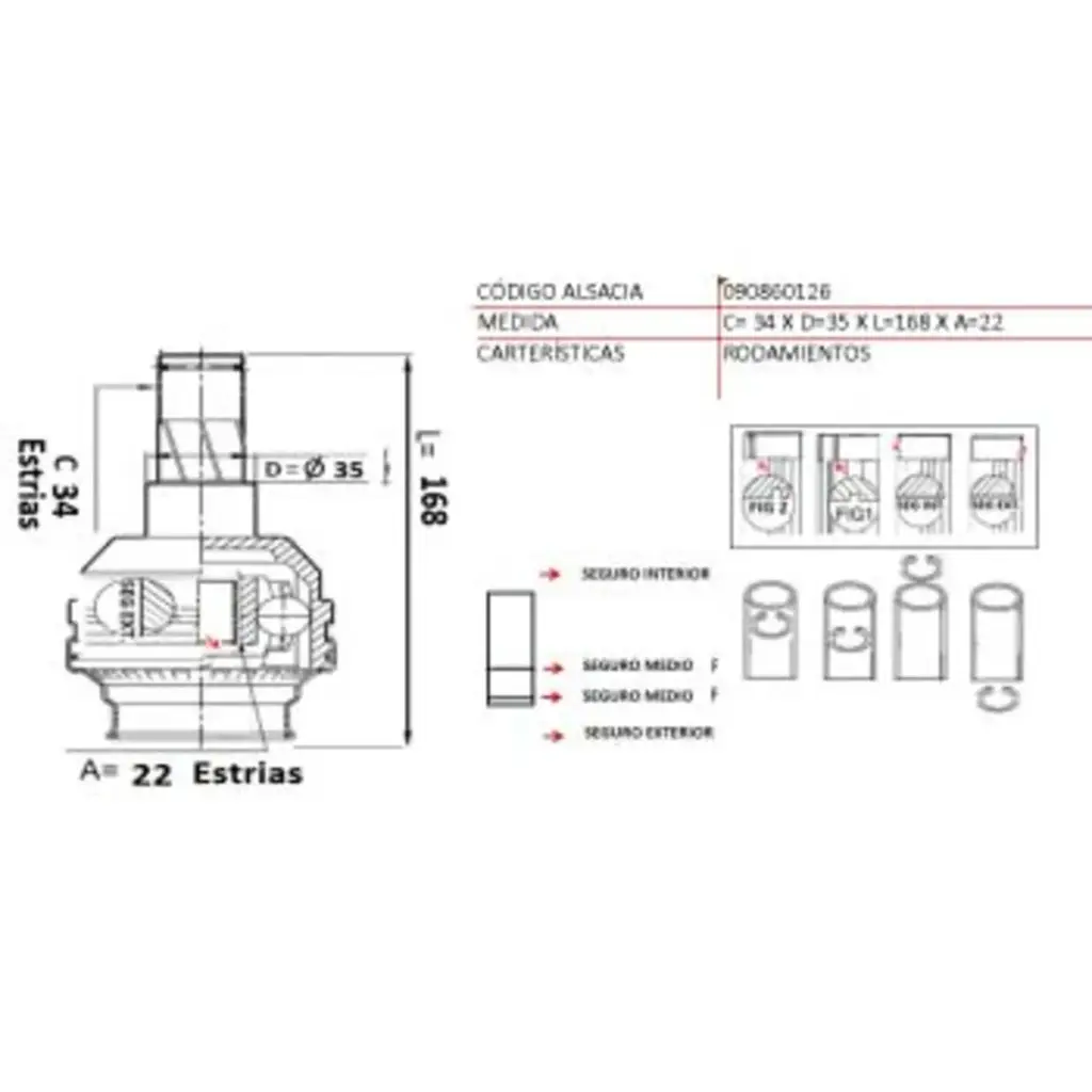 HOMOCINETICA DAEWOO RACER/POINTER /HEAVEN/AVEO-OPTRA  LADO CAJA INTERIOR 34*22*35 (OP-701)