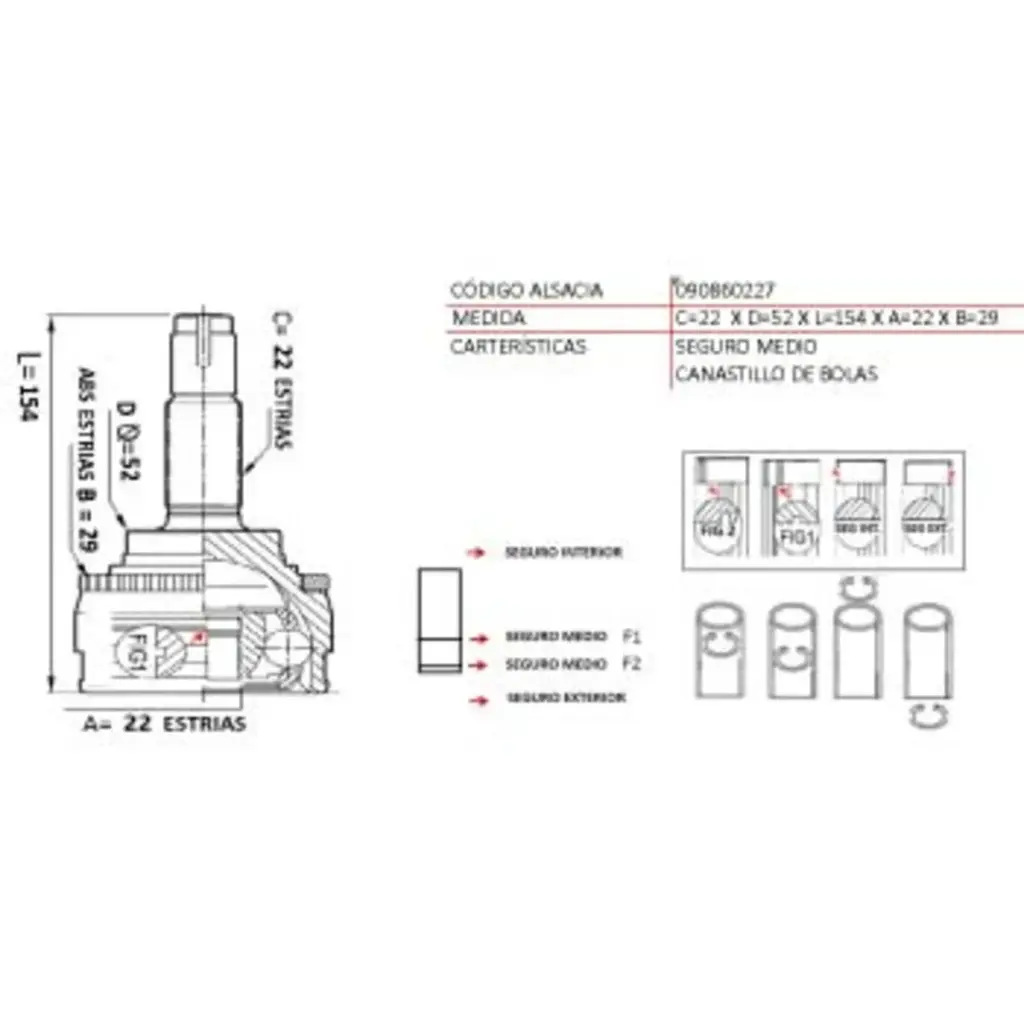 HOMOCINETICA CHEVROLET SAIL 1.4 11-17 C/ABS 22*22*52 T29 TW (GM-811A) UB29A1