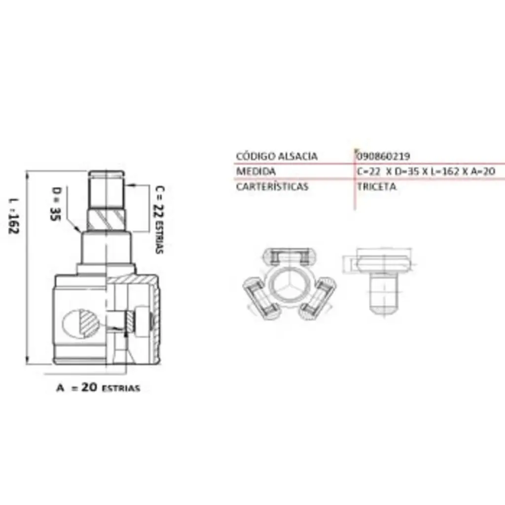 HOMOCINETICA SUZUKI BALENO 1.3-1.6 95-04 LADO CAJA INTERIOR 22*20*35 TW UB29A3