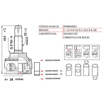 HOMOCINETICA CORSA/COMBO 22*28*52.2 SEGURO EXTERIOR (13557) TW 