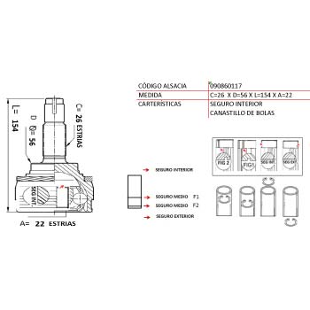 HOMOCINETICA MAZDA ARTIS 26*22*56 SEGURO INTERIOR TW (1259)UB29A5