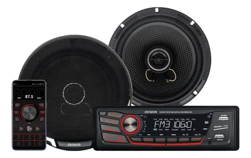KIT RADIO 1DIN CON PARLANTES 16CM  AIWA 200W BLUETOOTH + APP CELULAR CAW-2016BT