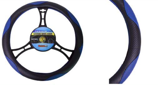 CUBRE VOLANTE AZUL-NEGRO TIPO FIBRA CARBONO