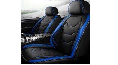 CUBRE ASIENTO CUERINA PREMIUM NEGRA / BORDE AZUL LINEAS AZUL