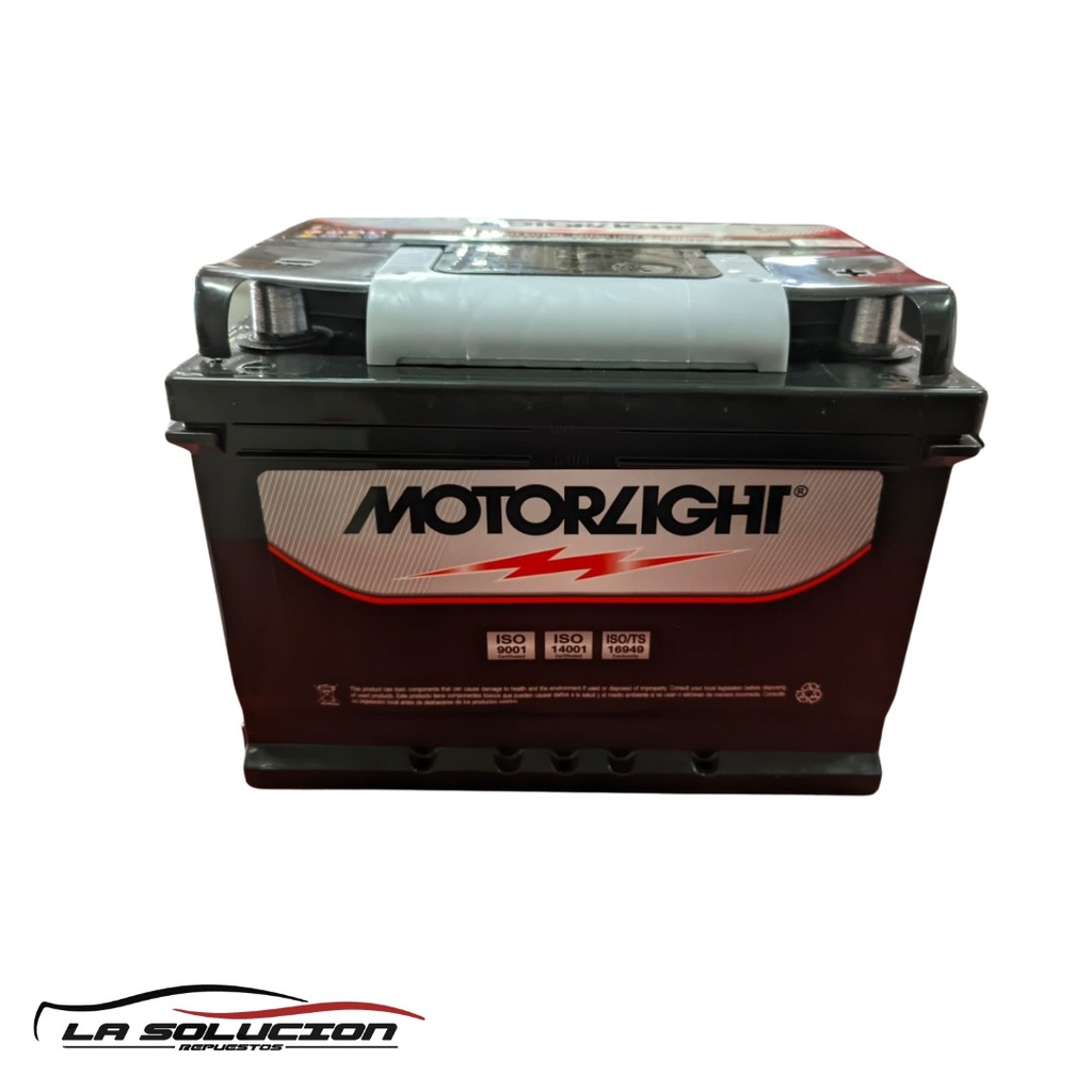 BATERIA 60 AMPERES MOTORLIGHT 645 CCA POSITIVO DERECHO C/PESTAÑA BAJO RELIEVE  TIPO 55 (269) ( MFR60D )