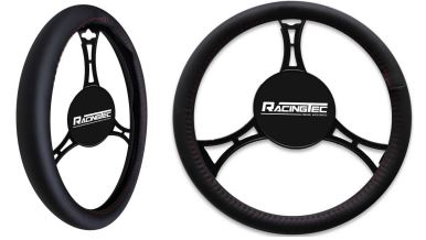 CUBRE VOLANTE CUERO NEGRO C/COSTURA ROJA