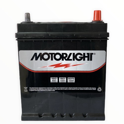 BATERIA 35 AMPERES MOTORLIGHT 320 CCA POSITIVO DERECHO BI-BORN CON PESTAÑA 