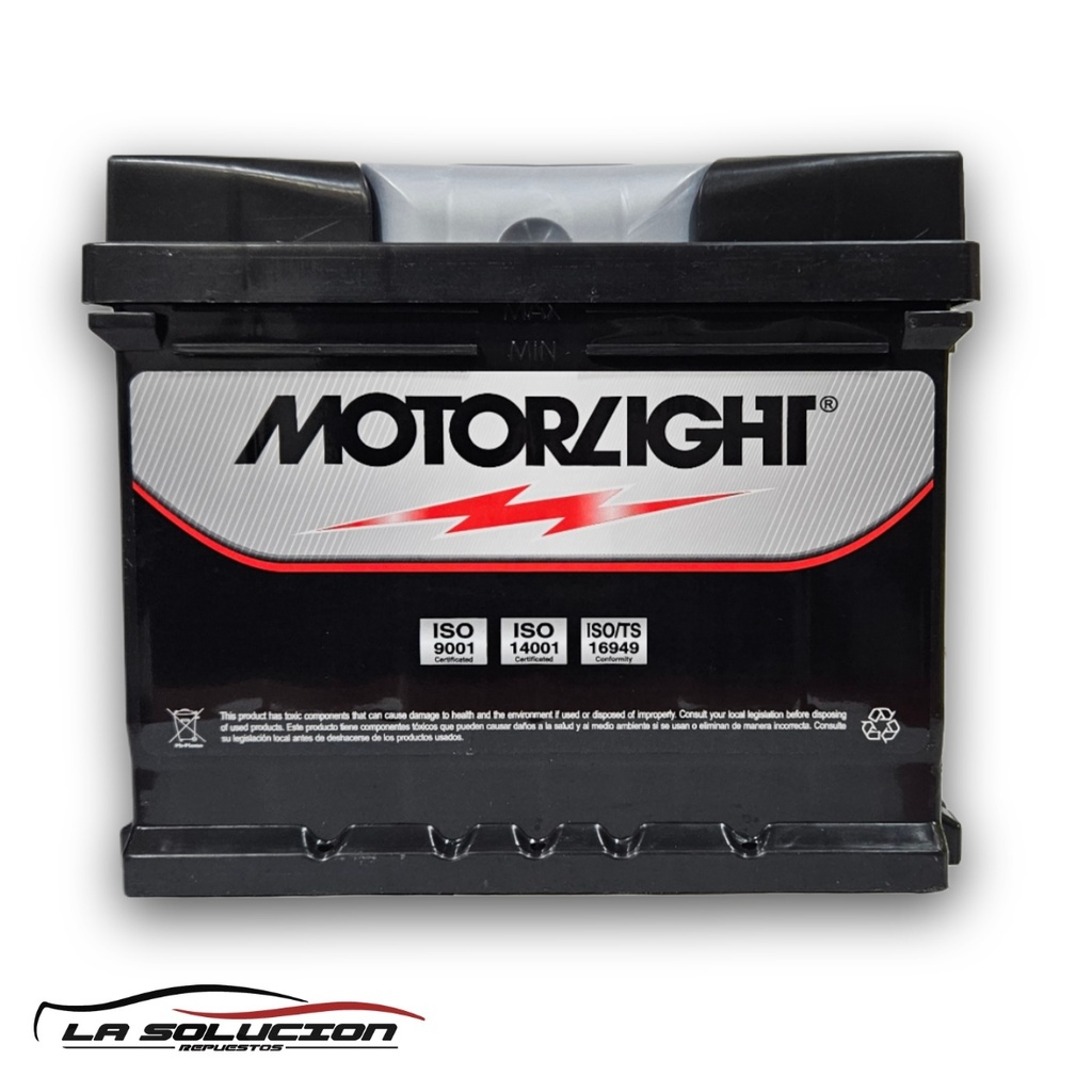 BATERIA 45 AMPERES MOTORLIGHT 430CCA POSITIVO DERECHO BAJO RELIEVE