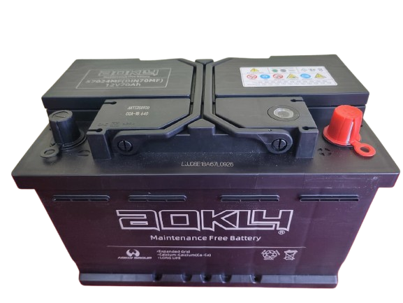 BATERIA 70 AMPERES AOKLY 640 CCA POSITIVO DERECHO  BORNE BAJO RELIEVE C/PESTAÑA (57024)