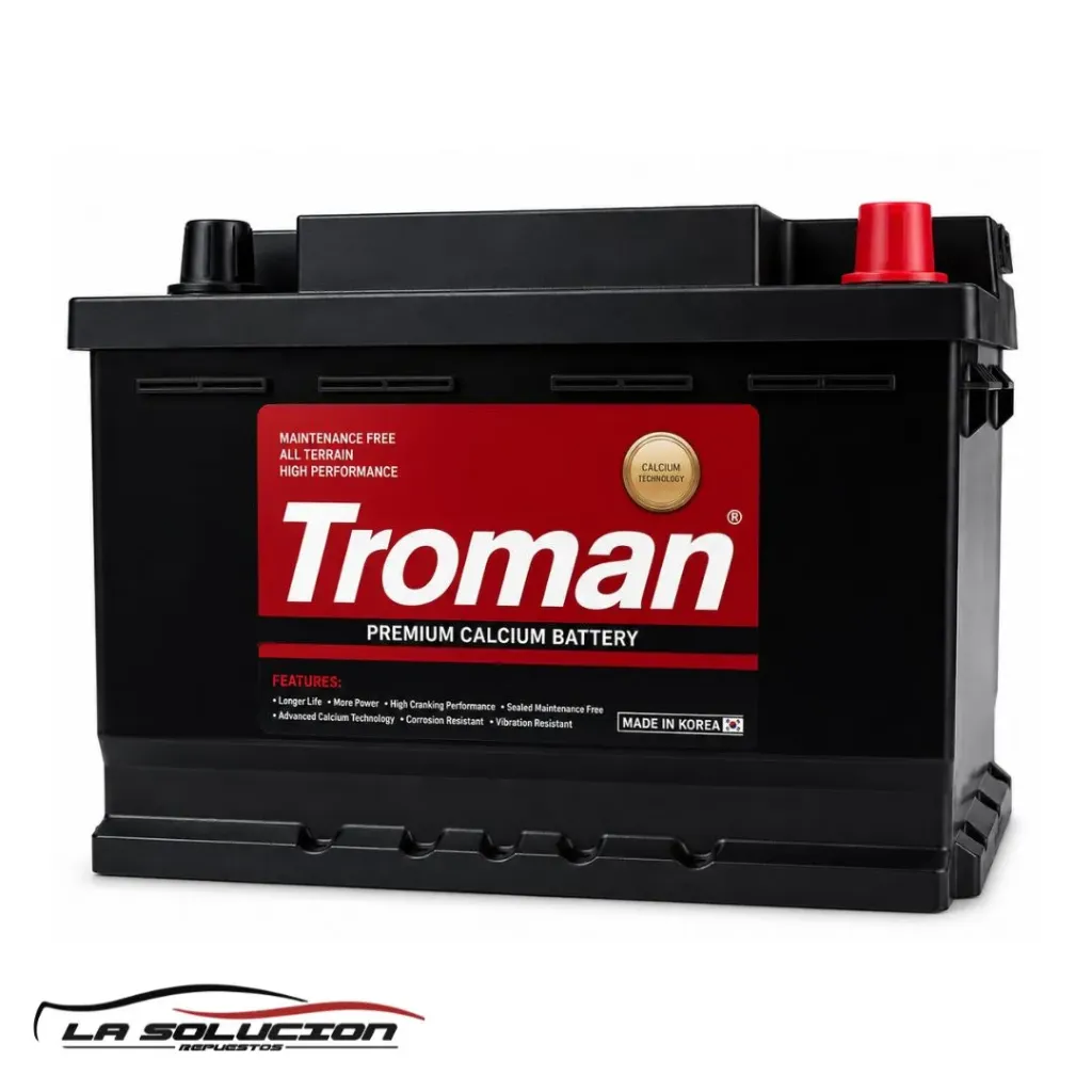BATERIA 55 AMPERES TROMAN 400 CCA BORNE BAJO RELIEVE POSITIVO DERECHO CON PESTAÑA (TR55D) KOREA