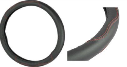 [21110] CUBRE VOLANTE CUERO NEGRO COSTURA ROJA MODELO 2