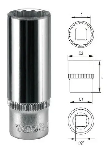 [24759] DADO POLIGONAL LARGO 1/2" 23MM YATO